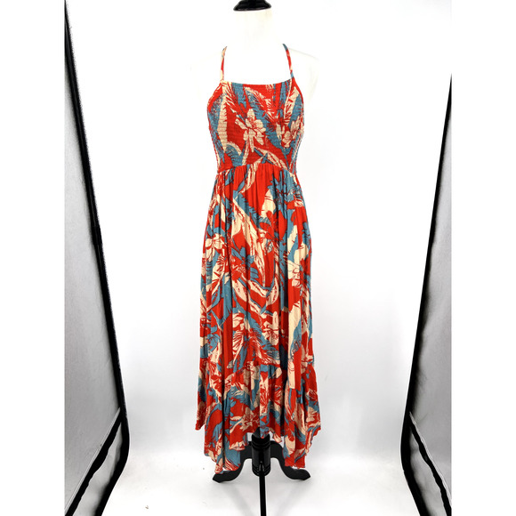 Free People Intimately Small heat wave maxi dress red Blue Asymmetric Hem - Picture 2 of 10